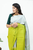 Grey and Green Combination Saree