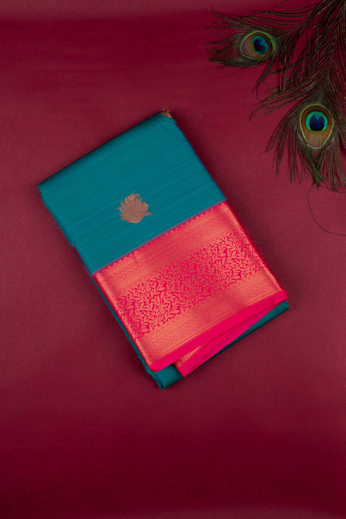 Emerald  Green And Pink Semi Silk Saree