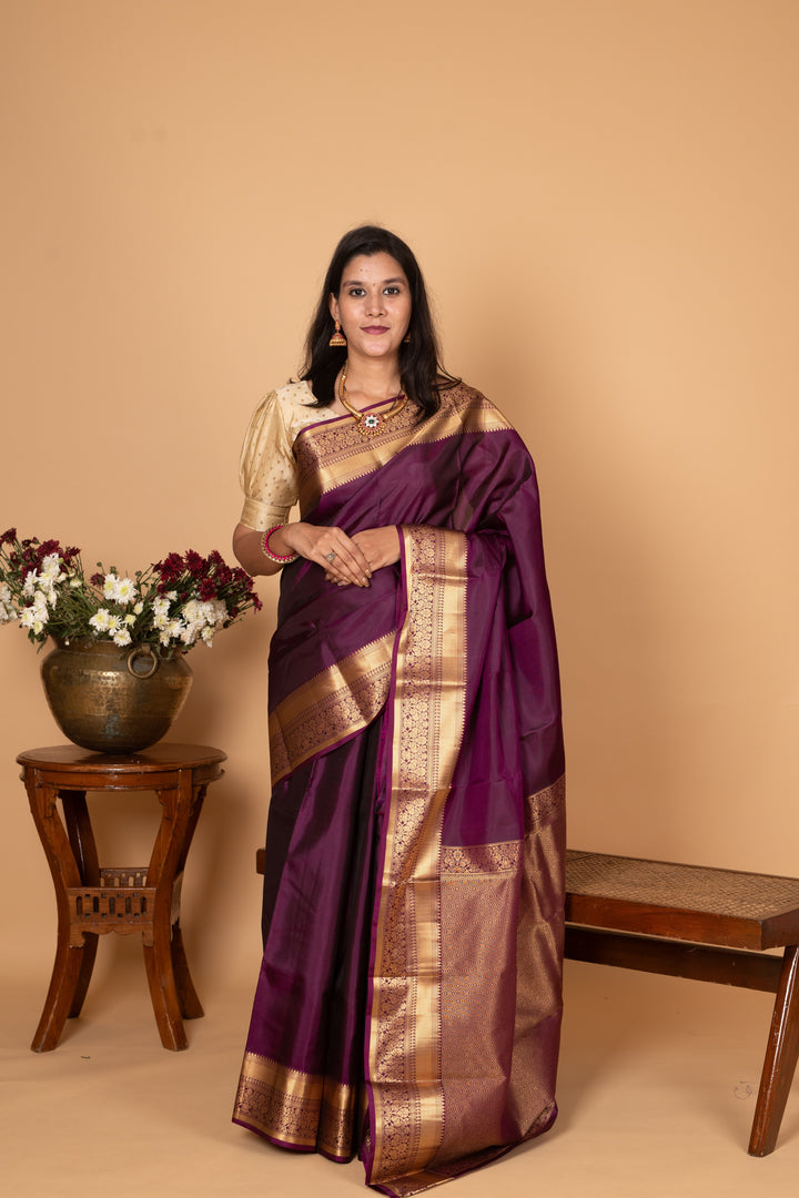 Grape purple Brocade Blouse Pure kanchi silk saree