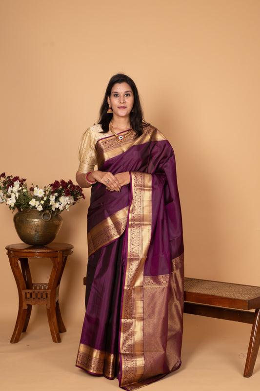 Grape purple Brocade Blouse Pure kanchi silk saree