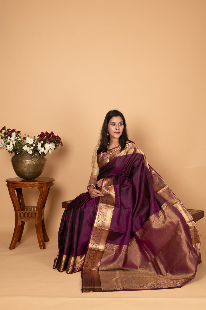 Grape purple Brocade Blouse Pure kanchi silk saree