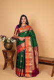 Bottle Green and Mulberry Purple Pure Kanjivaram silk saree