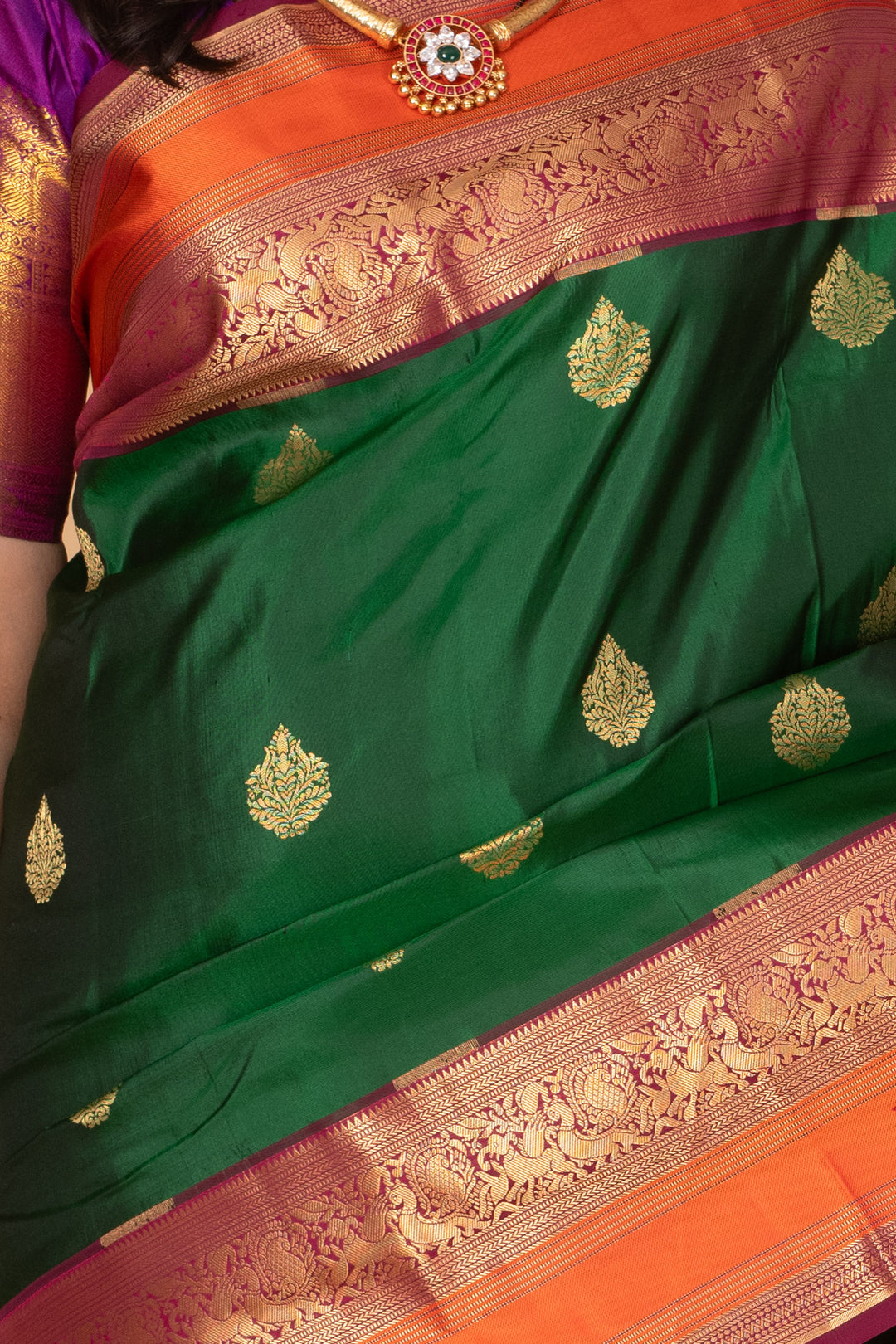 Bottle Green and Mulberry Purple Pure Kanjivaram silk saree