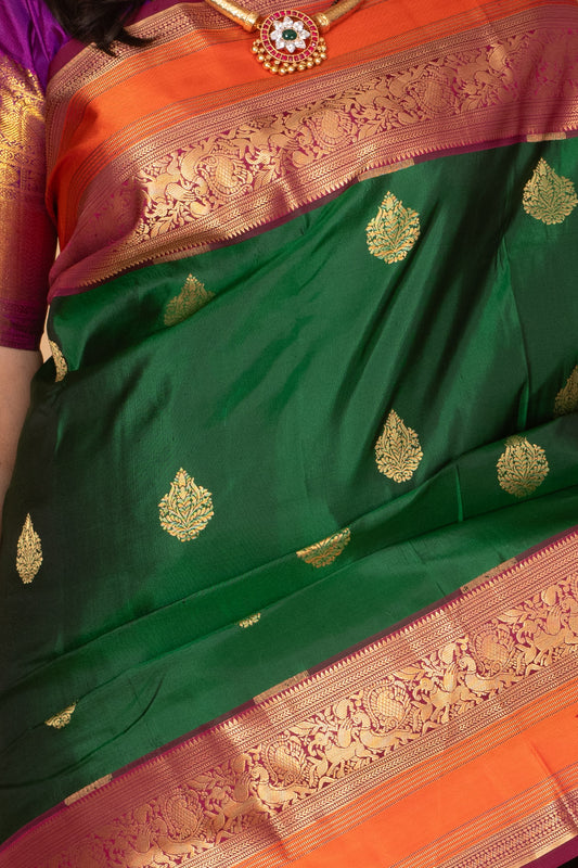 Bottle Green and Mulberry Purple Pure Kanjivaram silk saree