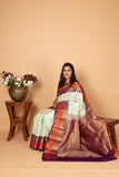 Pastel green and Mulberry Purple Pure Kanjivaram silk saree