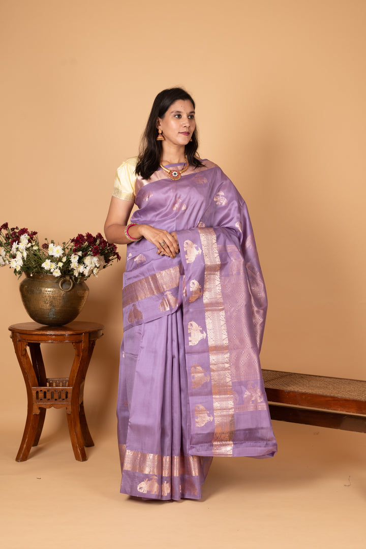 Mauve lavender Pure kanjivaram silk saree