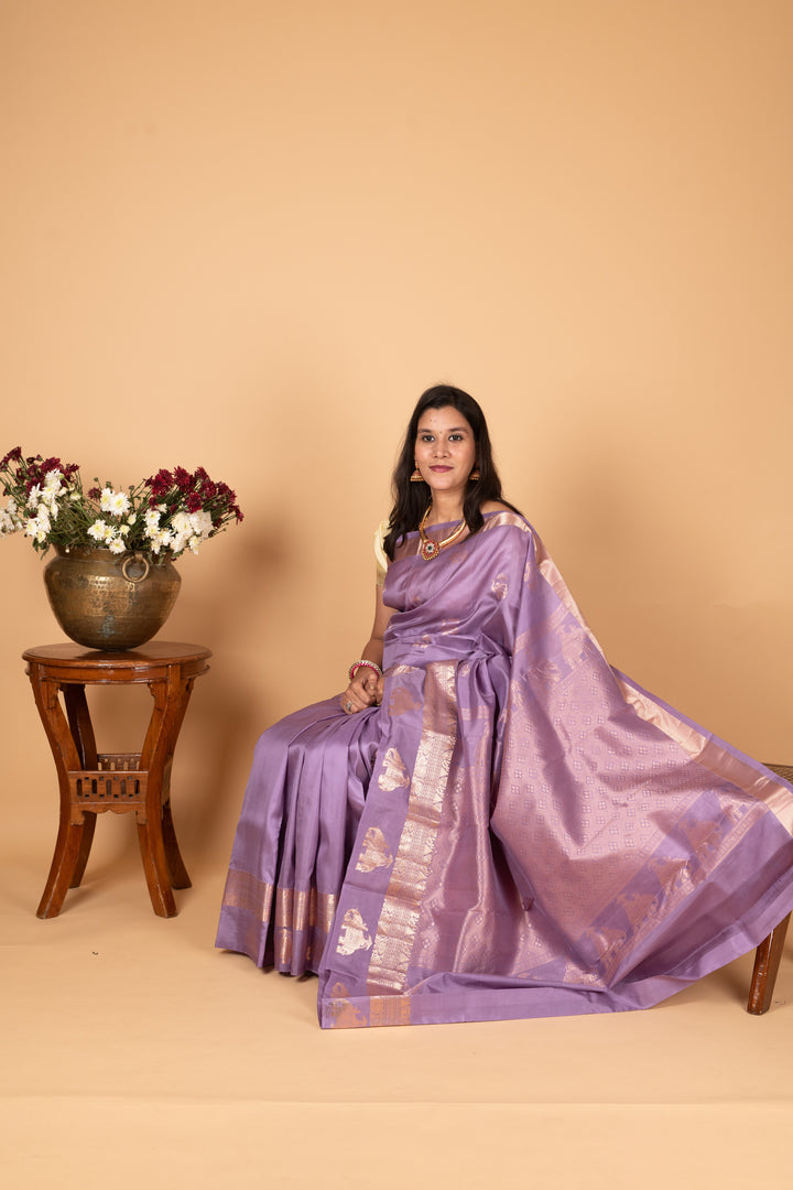 Mauve lavender Pure kanjivaram silk saree