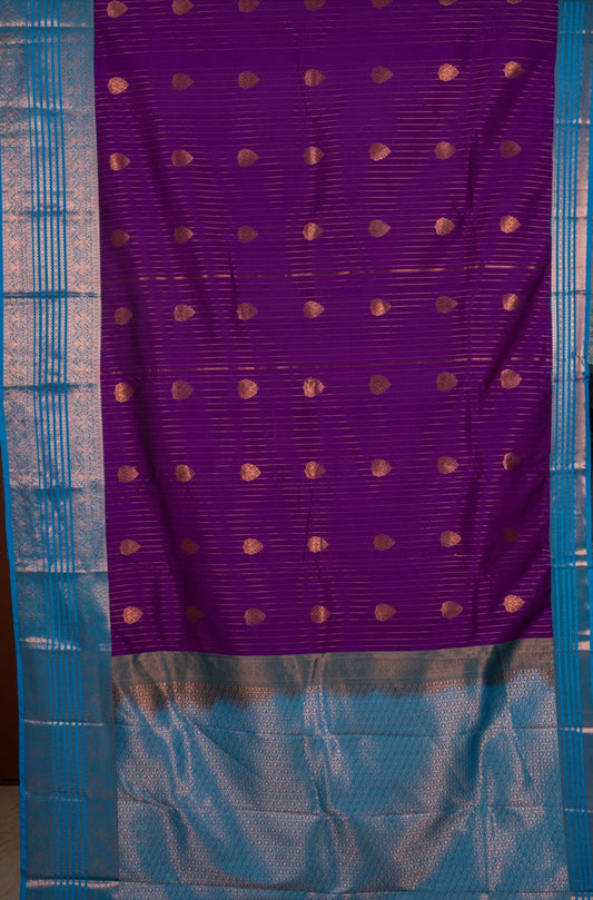 Purple Blue Oosi Semi Silk Saree