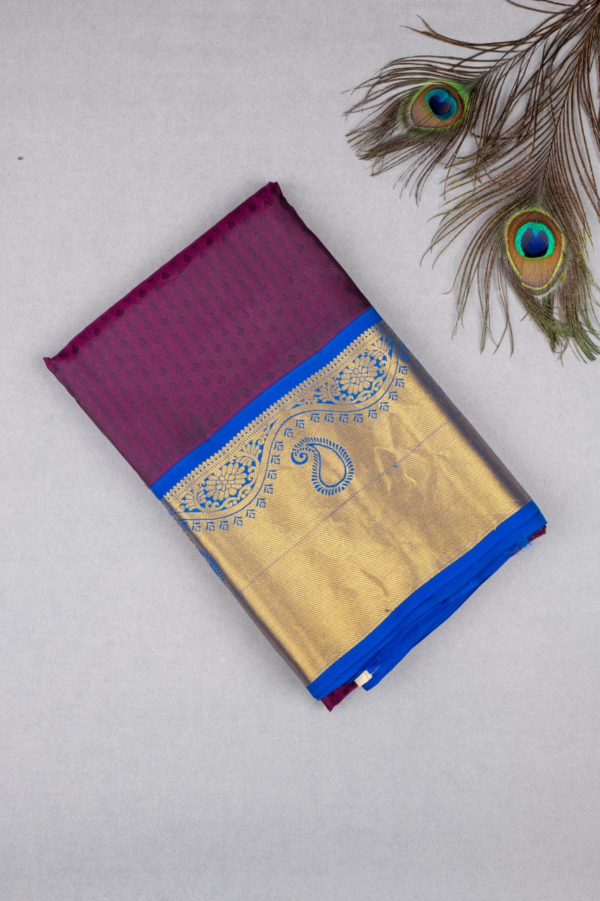 Grape Purple And Blue Pure Touch Silk Saree