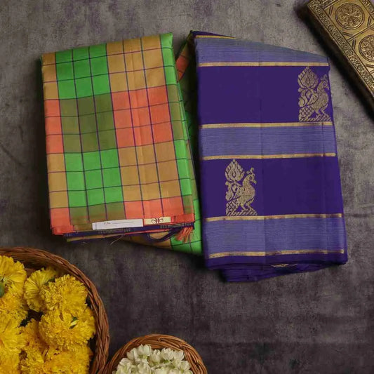 Multicolour Check saree with Rich Blue border
