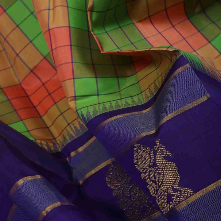 Multicolour Check saree with Rich Blue border