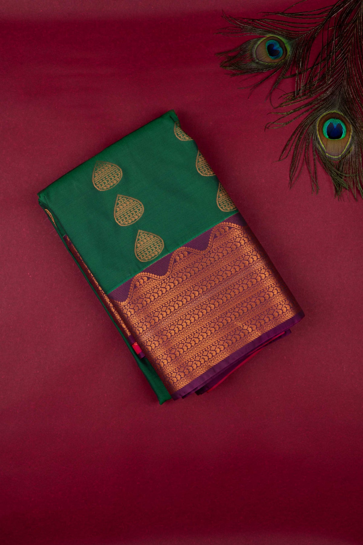 Green Butta Weave Semi Silk Saree