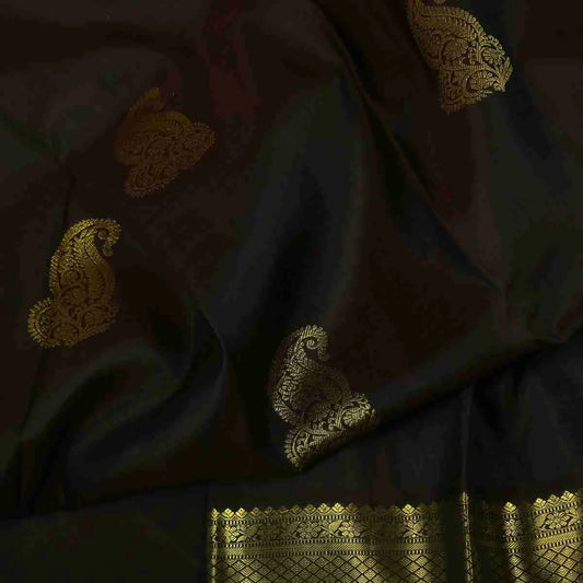 Dark Green Silk Saree With Golden Border