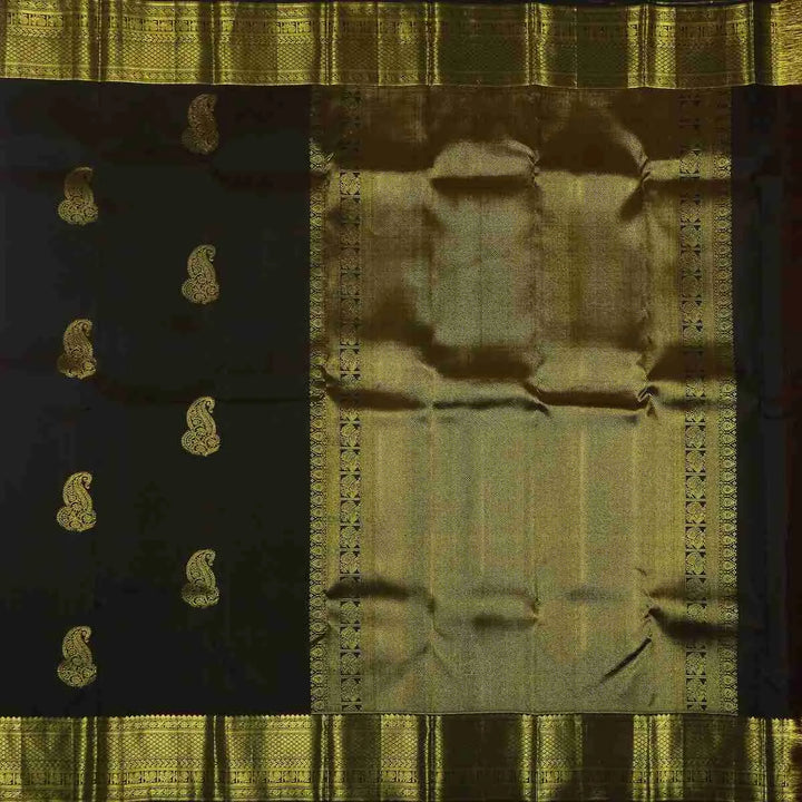 Dark Green Silk Saree With Golden Border