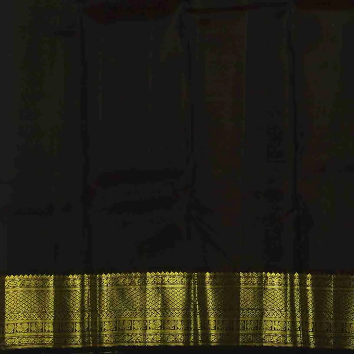 Dark Green Silk Saree With Golden Border