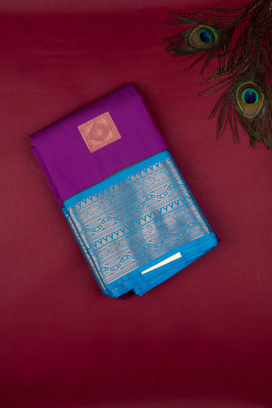 Purple Blue Korvai Semi Silk Saree