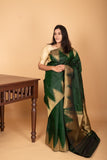 Bottle Green temple border pure kanjipuram silk saree