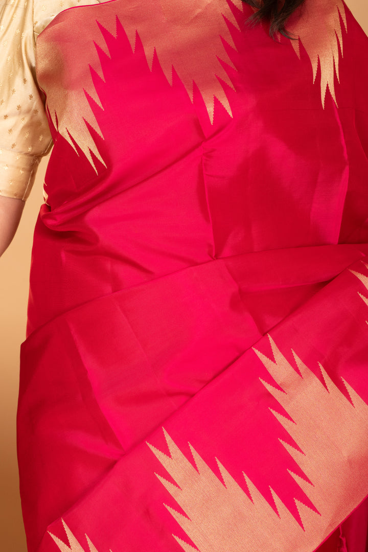Amaranth Pink temple border pure kanchi silk saree