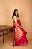 Amaranth Pink temple border pure kanchi silk saree