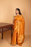 Turmeric Yellow temple border pure kanchi silk saree
