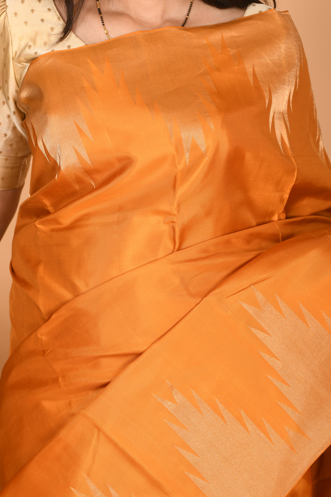 Turmeric Yellow temple border pure kanchi silk saree