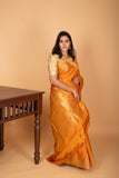 Turmeric Yellow temple border pure kanchi silk saree