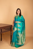 Dual Tone Blue temple border pure kanchi silk saree