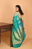 Dual Tone Blue temple border pure kanchi silk saree