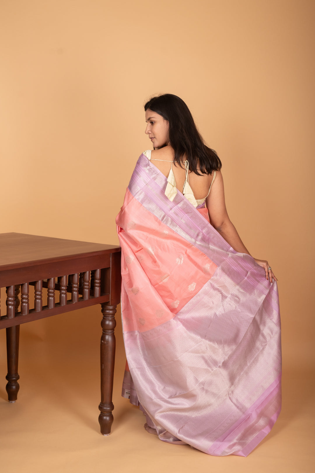 Carnation Pink and Lilac Lavender Retta Patta Border pure kanchi silk saree