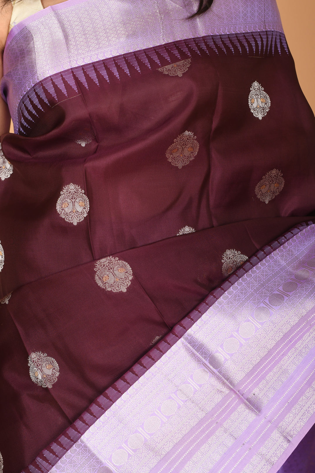 Wine purple and  Lavender Butta weave pure kanchi silk saree