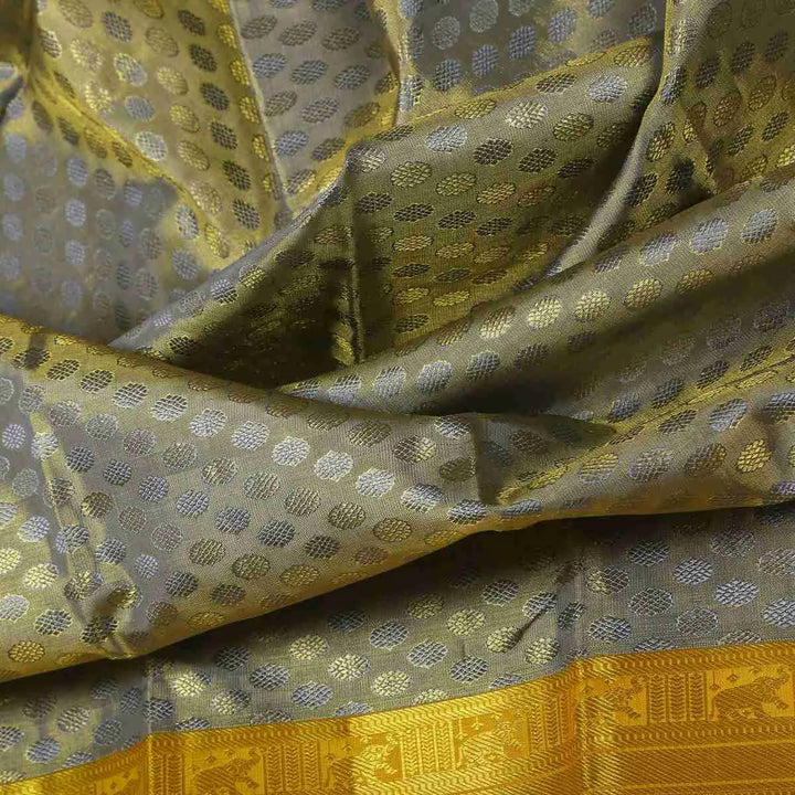 Greyish Yellow Brocade Silk Saree
