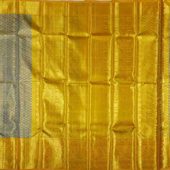 Greyish Yellow Brocade Silk Saree