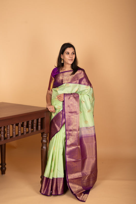 Pista green and Orchid Purple Traditional kanchi pure silk saree
