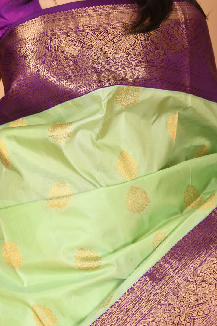 Pista green and Orchid Purple Traditional kanchi pure silk saree