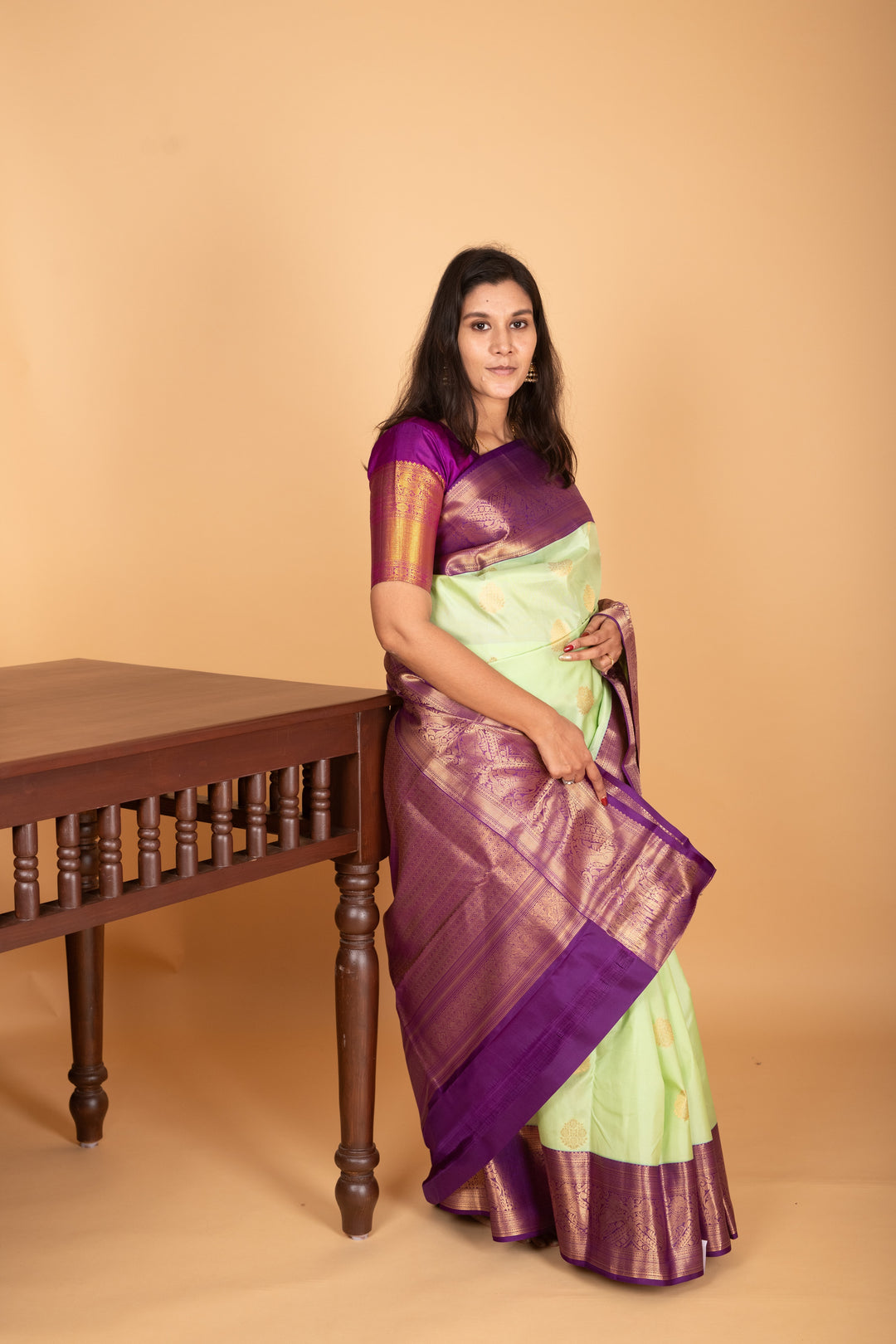 Pista green and Orchid Purple Traditional kanchi pure silk saree