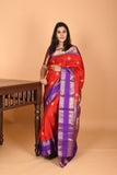 Milagai Pazham Red and Blue Violet Retta Patta Border pure kanchi silk saree