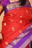 Milagai Pazham Red and Blue Violet Retta Patta Border pure kanchi silk saree