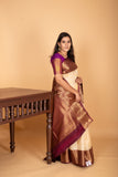 Cream white and Wine Purple Traditonal pure kanchi silk saree
