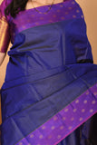 Royal Blue and Violet zari striped pure kanchi silk saree