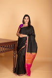 Black and Rani pink partly pleats pure kanjivaram silk saree