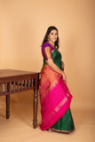Bottle Green and Rani pink partly pleats pure kanjivaram silk saree