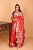 Dual tone pinkish Red Vaira oosi pure kanjivaram silk saree