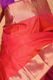 Dual tone pinkish Red Vaira oosi pure kanjivaram silk saree