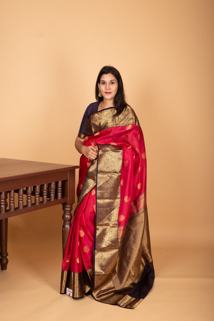 Chilli Red and Midnight Blue Korvai pure kanjivaram silk saree