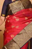 Chilli Red and Midnight Blue Korvai pure kanjivaram silk saree
