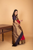 Chilli Red and Midnight Blue Korvai pure kanjivaram silk saree