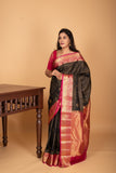 Black and Pink checked pure kanjivaram silk saree