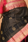 Black and Pink checked pure kanjivaram silk saree