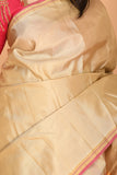 Beige and Rani pink partly pleats pure kanjivaram silk saree
