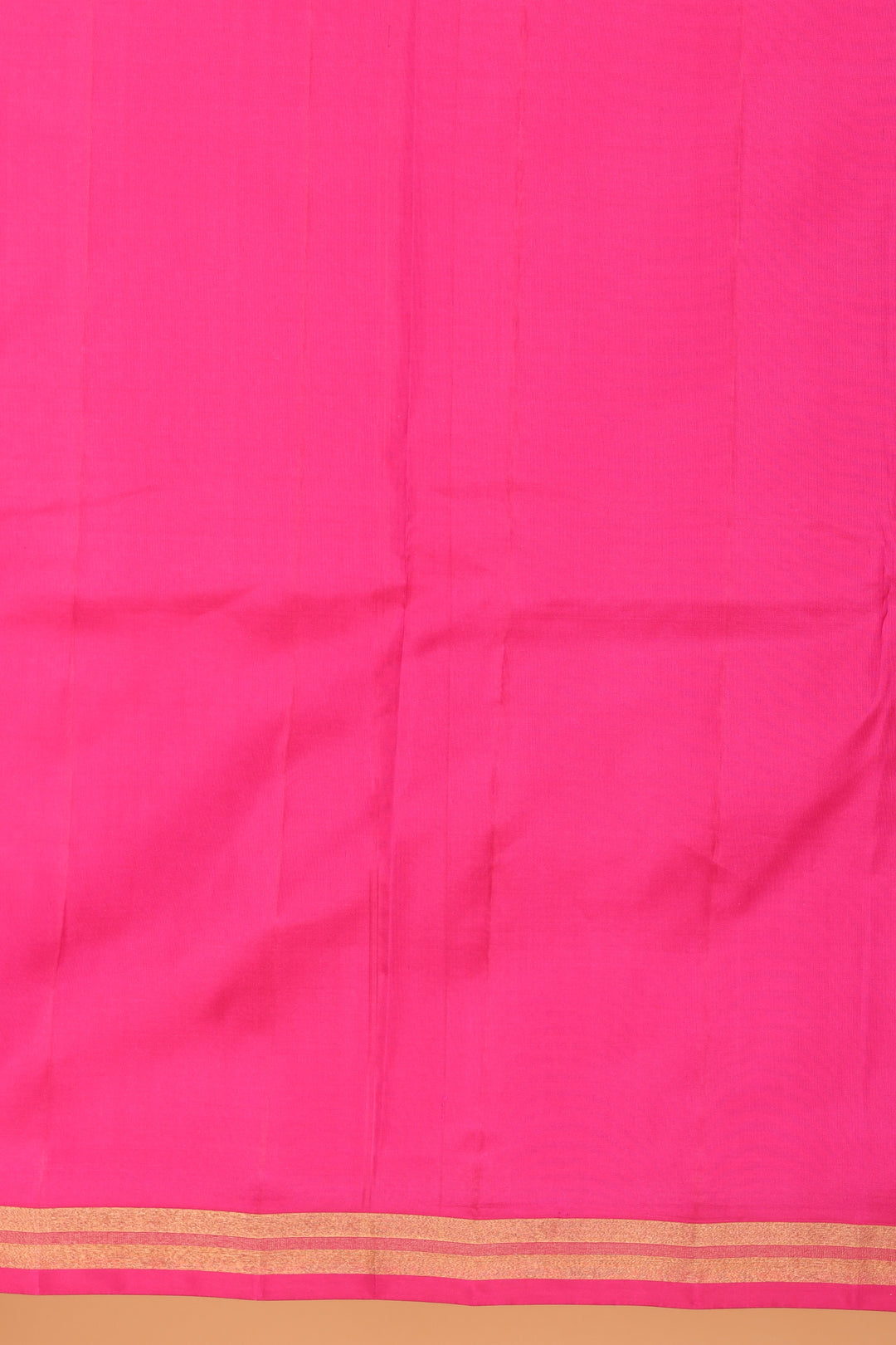 Beige and Rani pink partly pleats pure kanjivaram silk saree